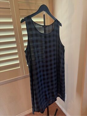 Eileen Fisher Navy and Black Sleeveless Plaid Midi Tank or Dress